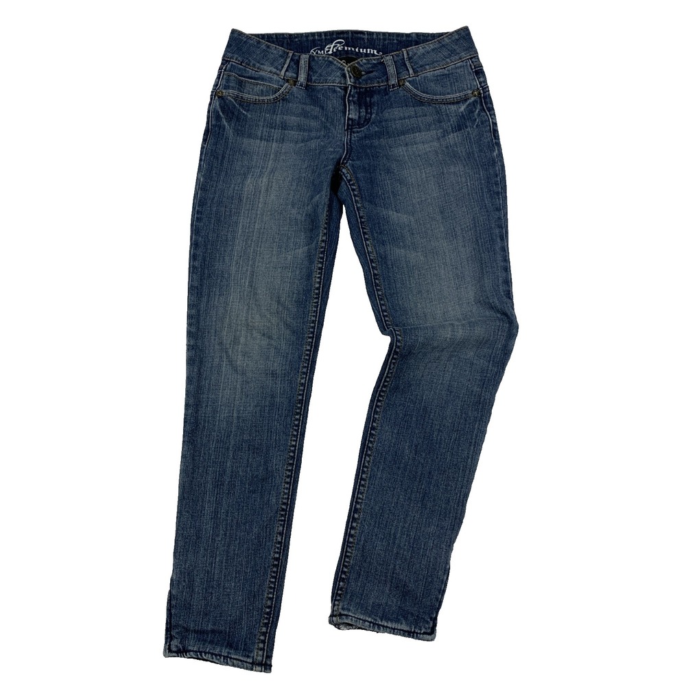 YMI Premium Skinny Low Rise Jeans Womens 4 Dark Wash Ankle Zip Distressed Y2K